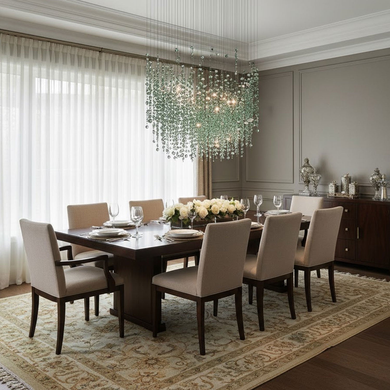 Emerald Rainfall Crystal Customizable Chandelier