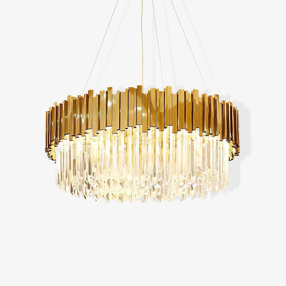 Side view of crystal chandelier for scale and shape reference