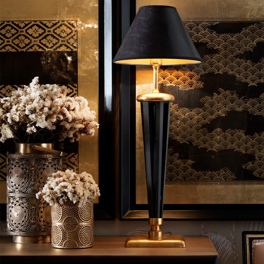 Exclusive Black and Gold Leaf Italian Table Lamp