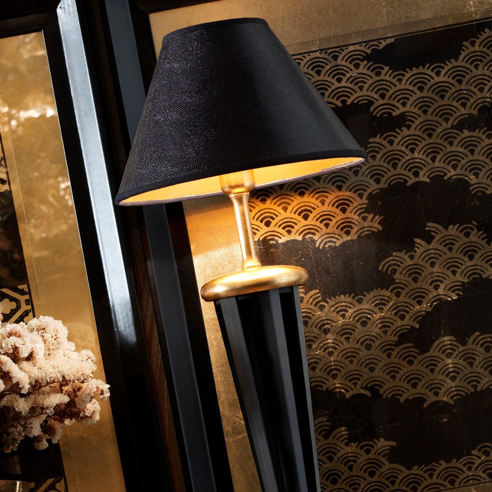 Exclusive Black and Gold Leaf Italian Table Lamp