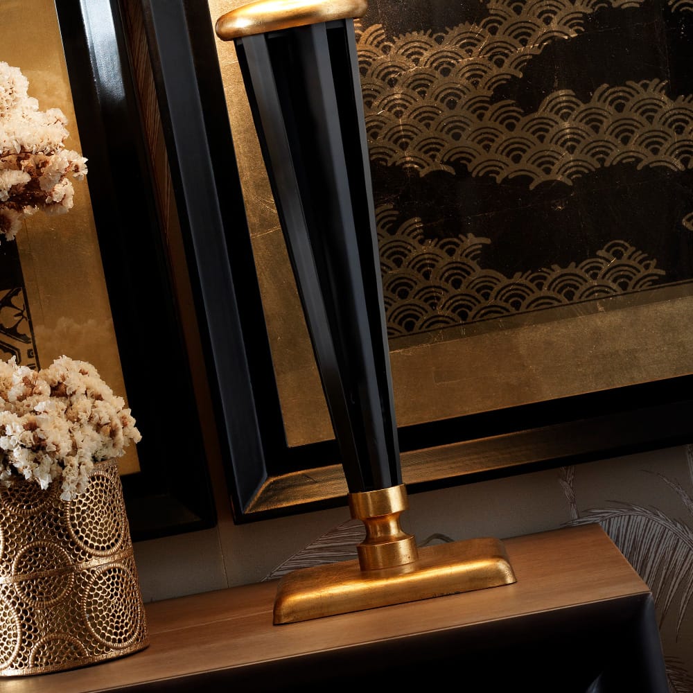 Exclusive Black and Gold Leaf Italian Table Lamp