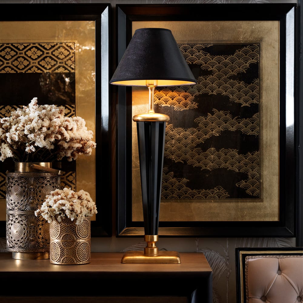 Exclusive Black and Gold Leaf Italian Table Lamp