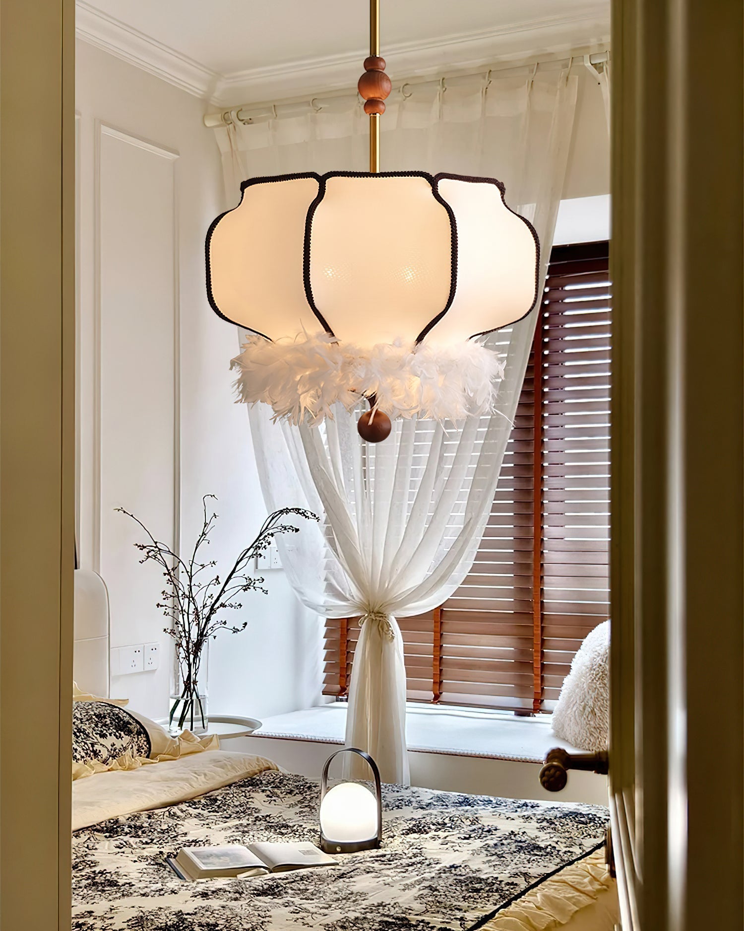 Feathered Lantern Chandelier
