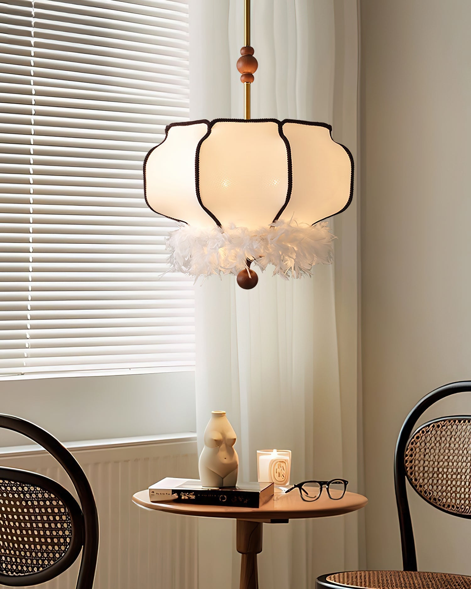 Feathered Lantern Chandelier