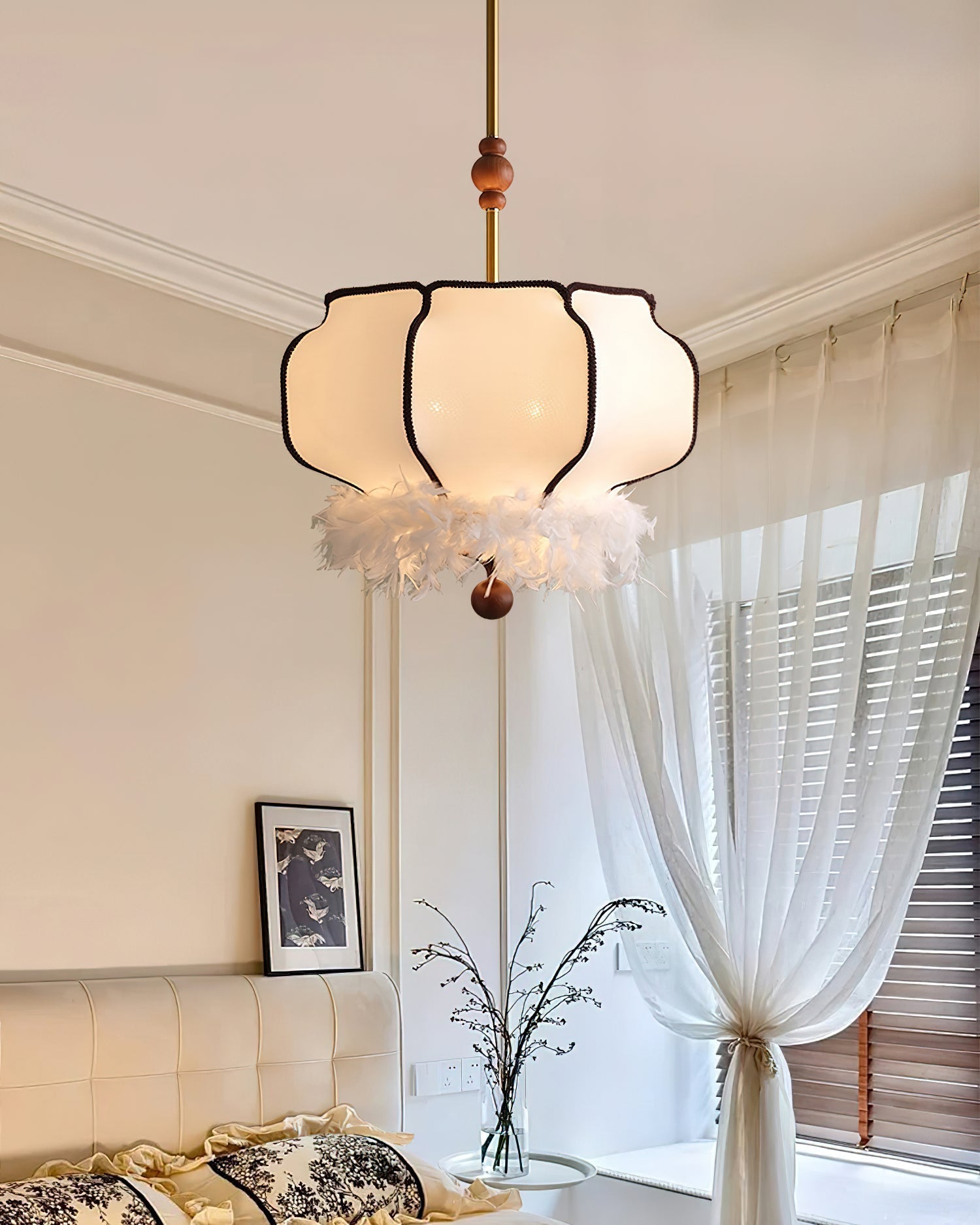 Feathered Lantern Chandelier