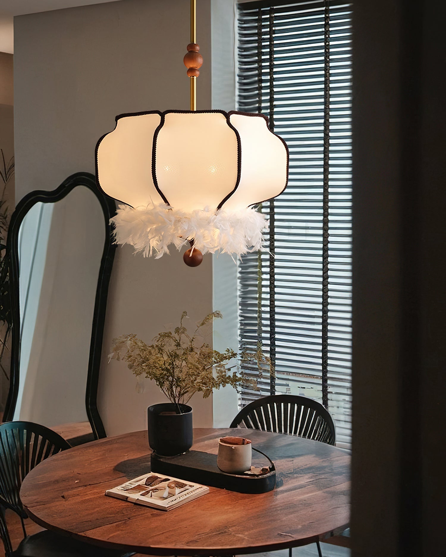 Feathered Lantern Chandelier