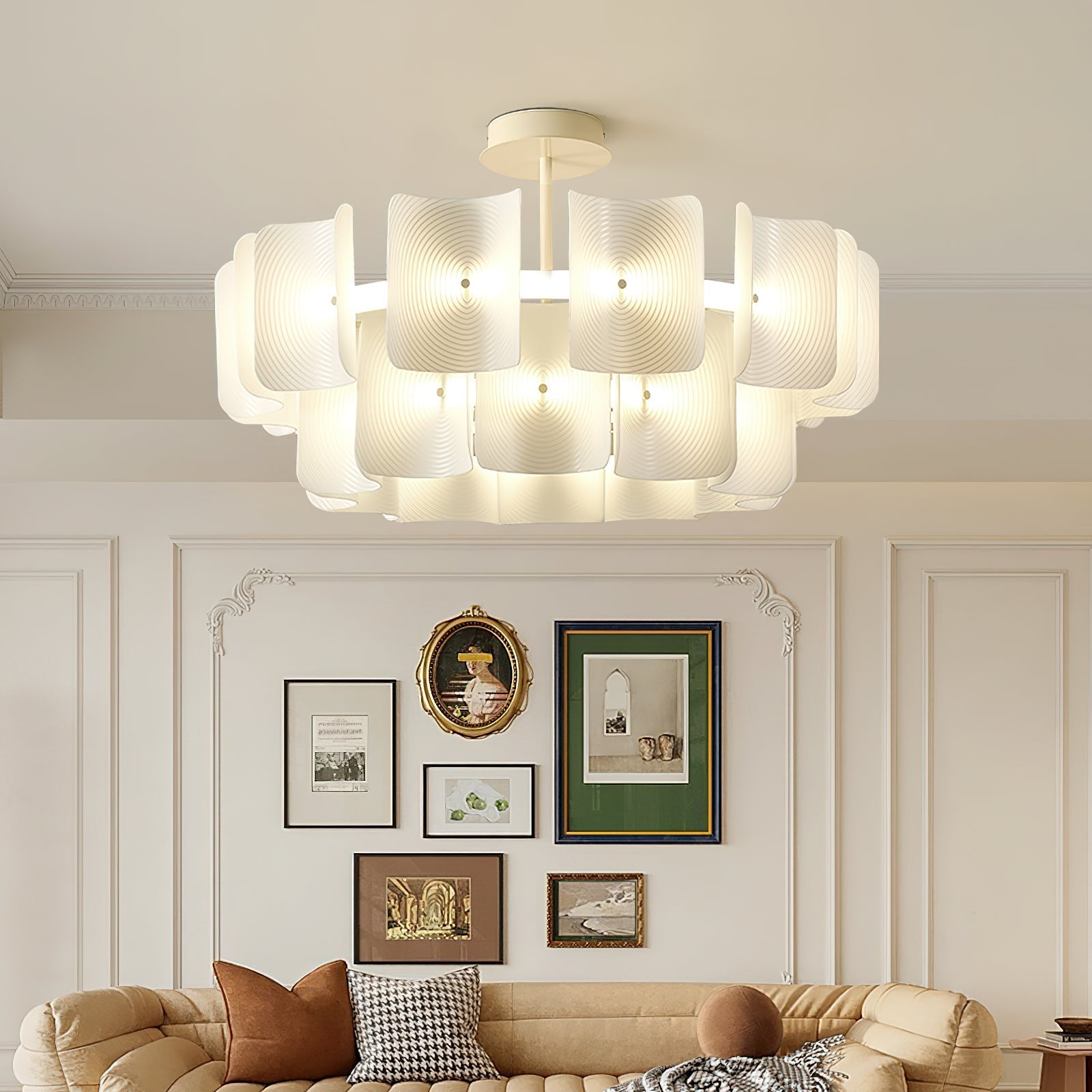 Close-up angle of Fingerprint Candelabrum Chandelier showing form and material detail