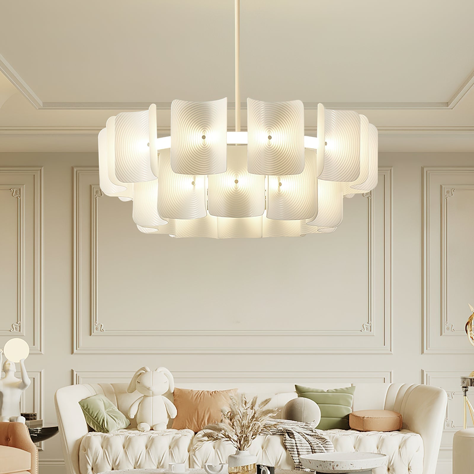 Close-up angle of Fingerprint Candelabrum Chandelier showing form and material detail