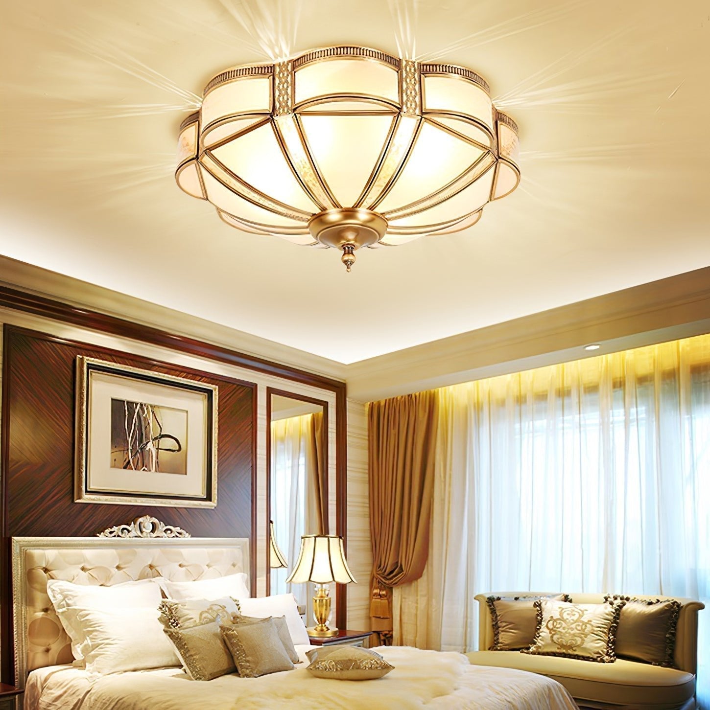 Floral Brass Ceiling Floor Lamp