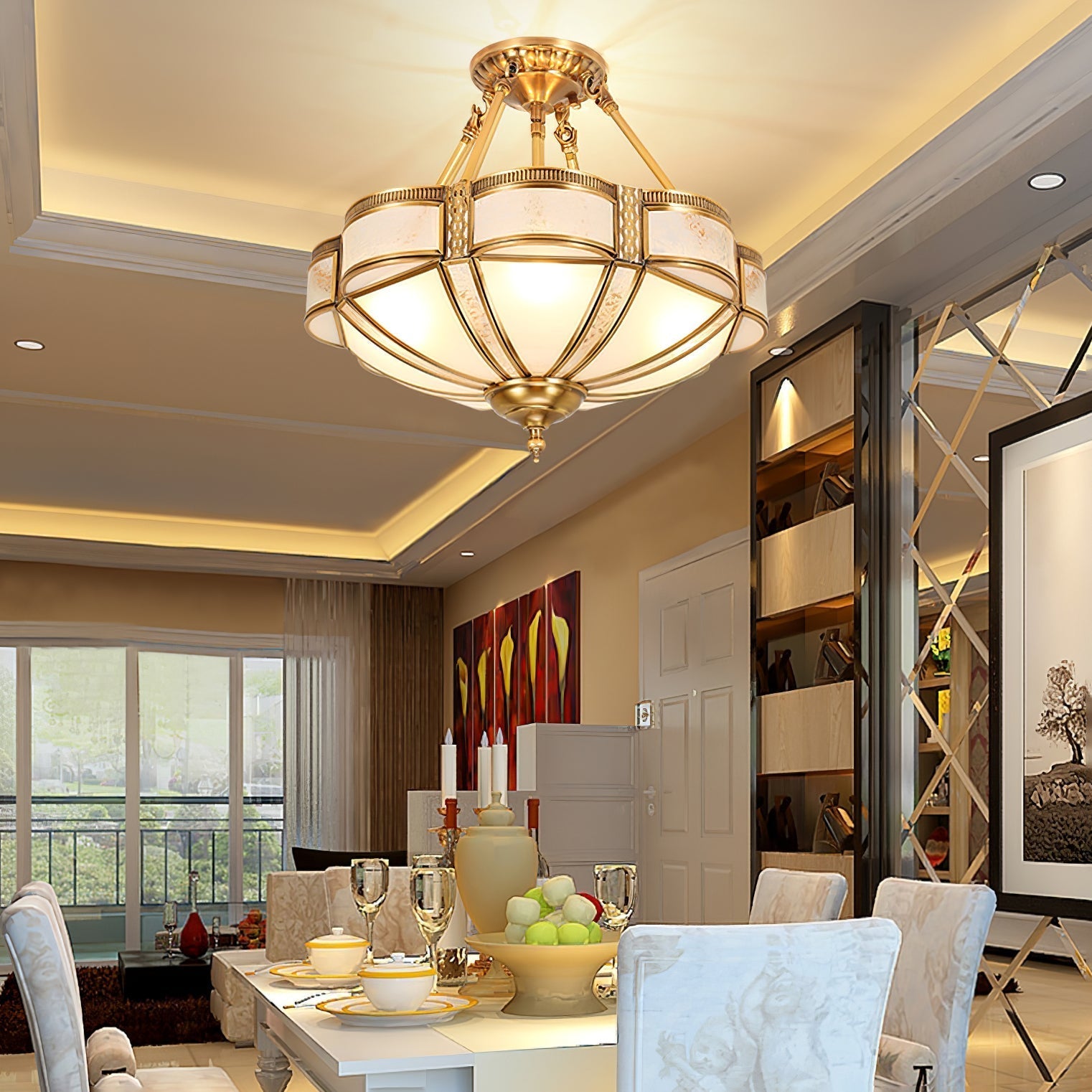 Floral Brass Ceiling Floor Lamp