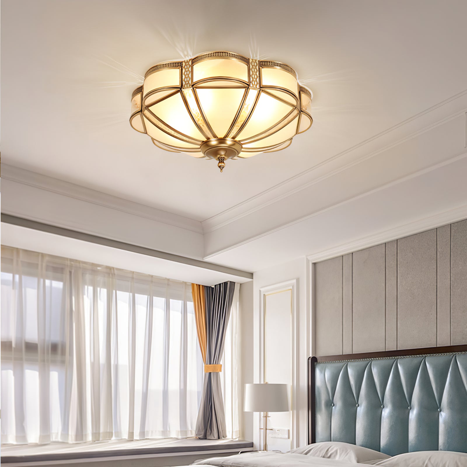 Floral Brass Ceiling Floor Lamp
