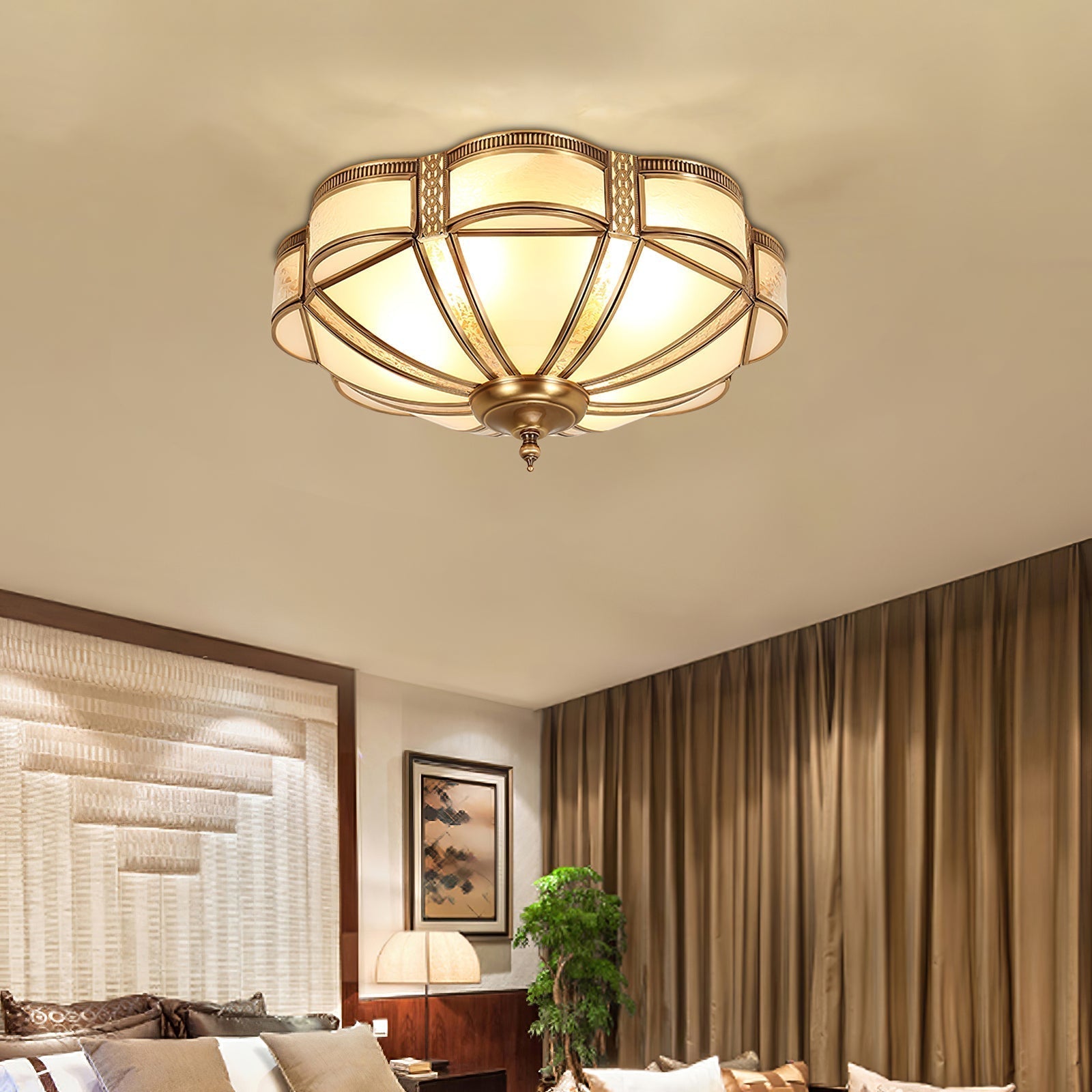 Floral Brass Ceiling Floor Lamp