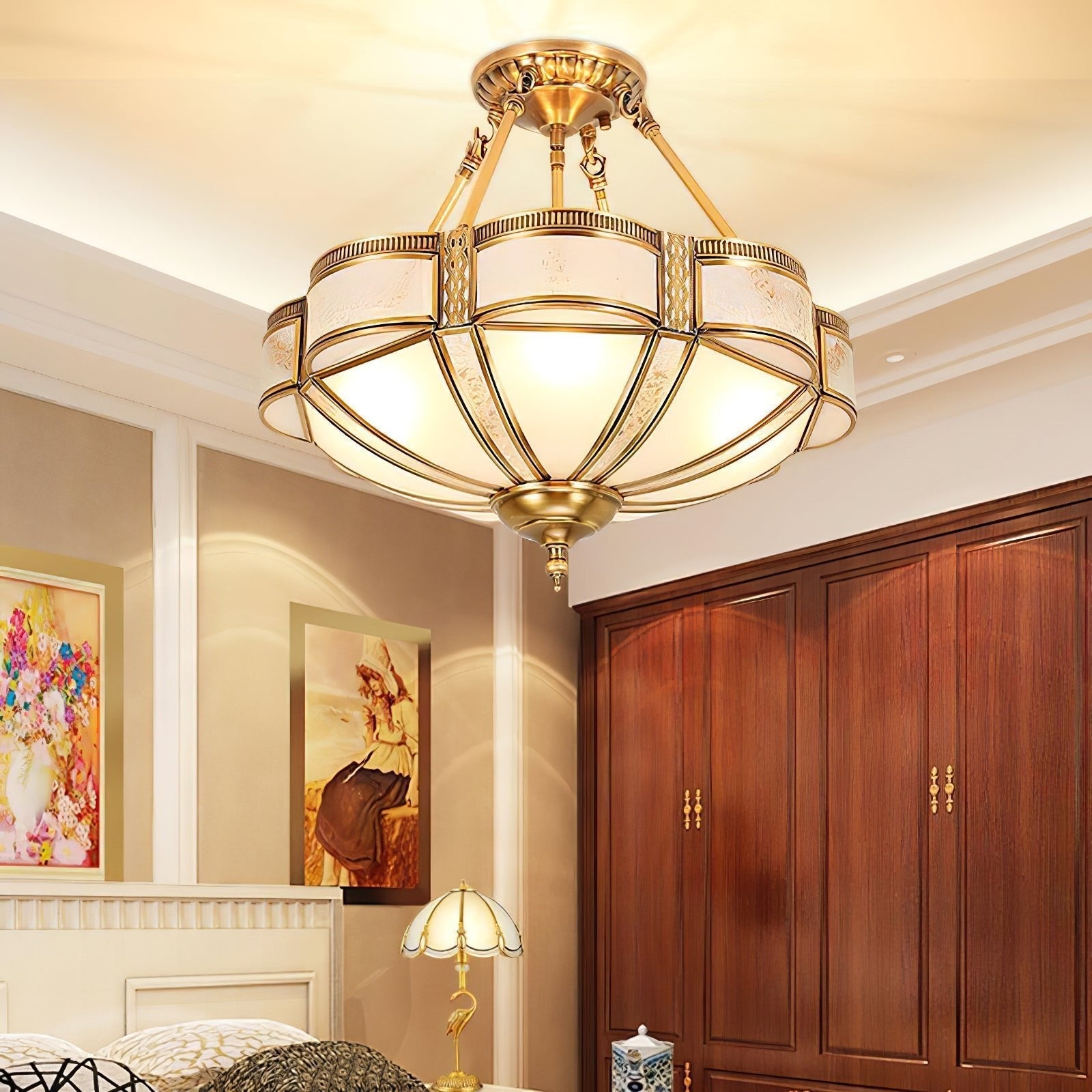 Floral Brass Ceiling Floor Lamp