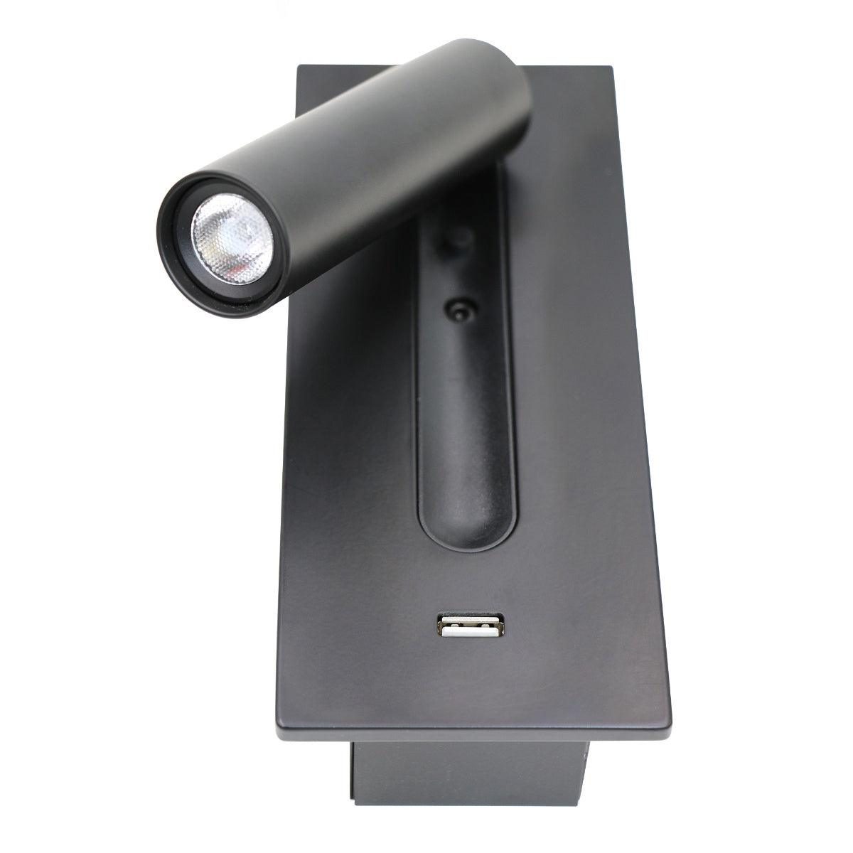 Black Bedside USB Wall Light - ∅ 3″ x H 7.2″ Aluminum alloy, Bedroom Wall Sconce, detail 13