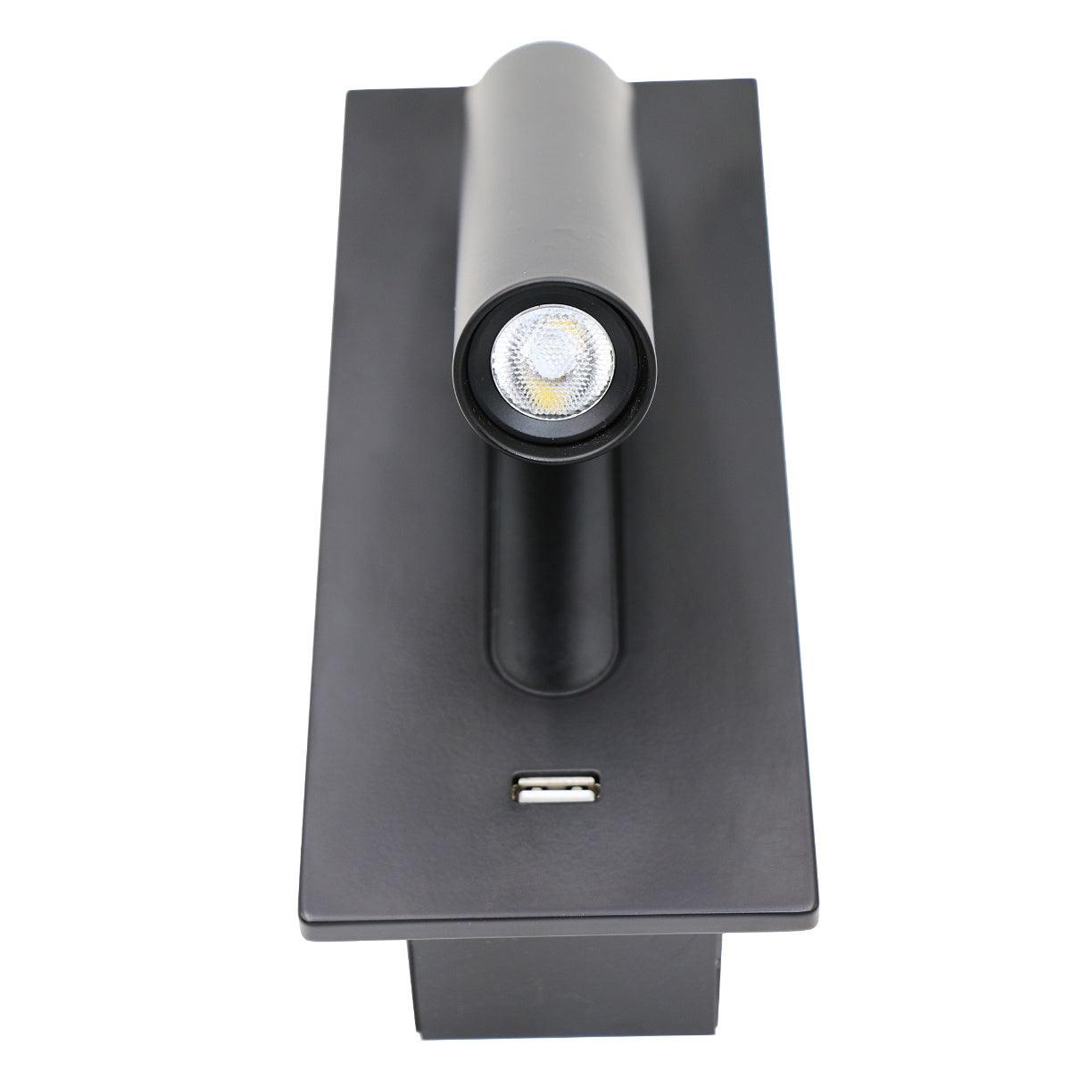 Black Bedside USB Wall Light - ∅ 3″ x H 7.2″ Aluminum alloy, Bedroom Wall Sconce, detail 18