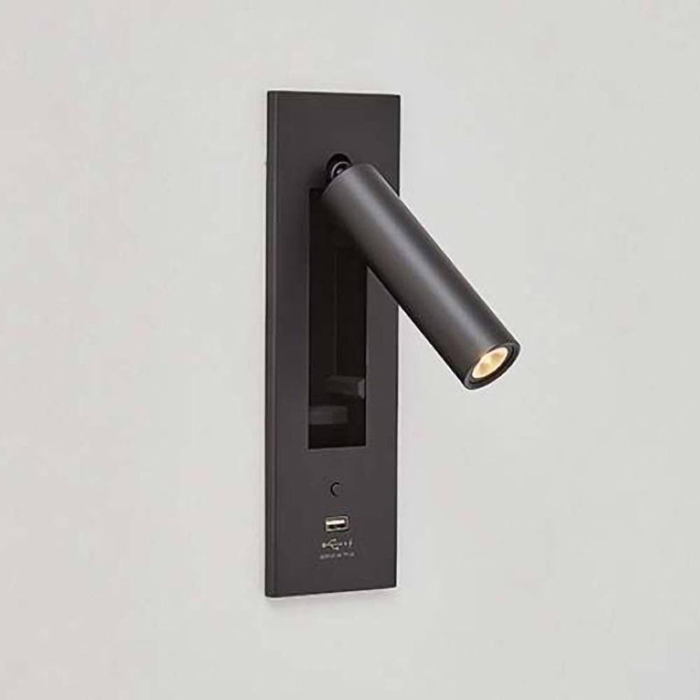 Black Bedside USB Wall Light - Dia 7.8cm x H 18.3cm Aluminum alloy, Bedroom Wall Sconce, detail 5
