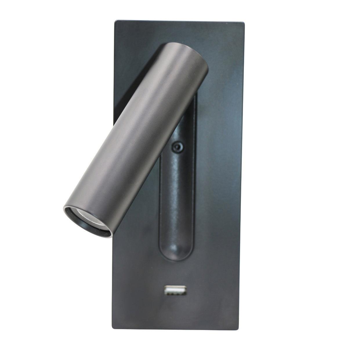 Black Bedside USB Wall Light - ∅ 3″ x H 7.2″ Aluminum alloy, Bedroom Wall Sconce, detail 23