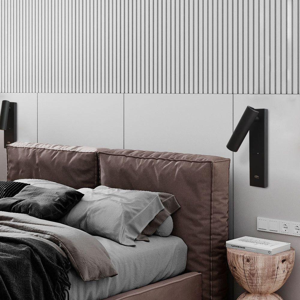 Black Bedside USB Wall Light - ∅ 3″ x H 7.2″ Aluminum alloy, Bedroom Wall Sconce, detail 3
