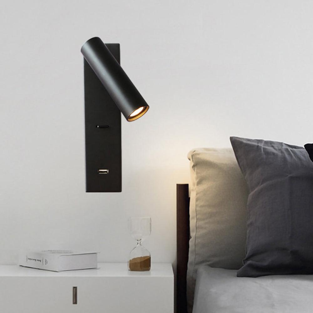 Black Bedside USB Wall Light - ∅ 3″ x H 7.2″ Aluminum alloy, Bedroom Wall Sconce, detail 10