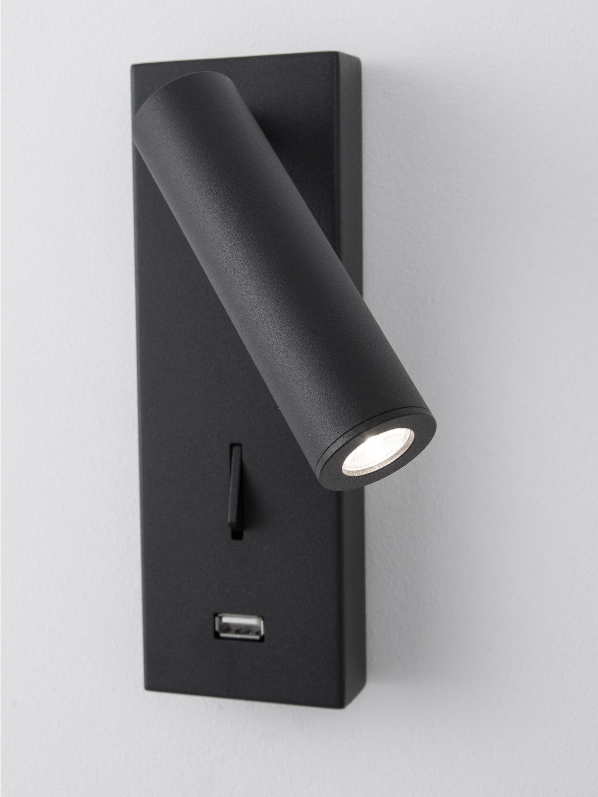 Black Bedside USB Wall Light - ∅ 3″ x H 7.2″ Aluminum alloy, Bedroom Wall Sconce, detail 8