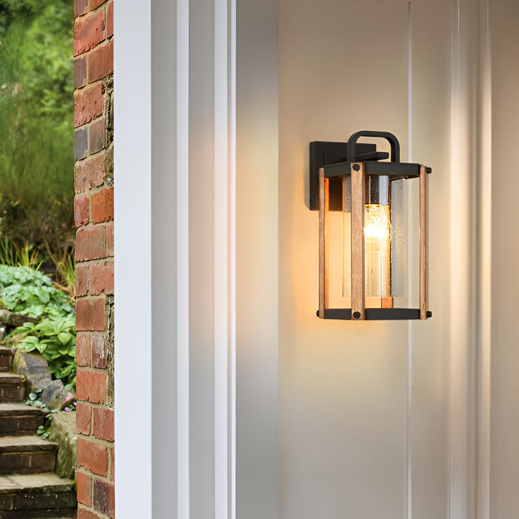 Lantern Shaped Waterproof Glass Black Industrial Exterior Wall Light, main view, Tianguang Select