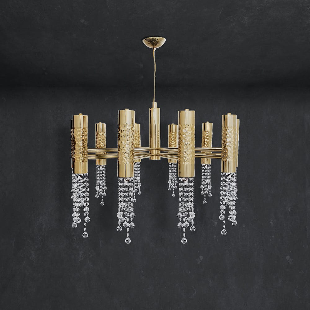 Gold Plated Hammered Crystal Chandelier