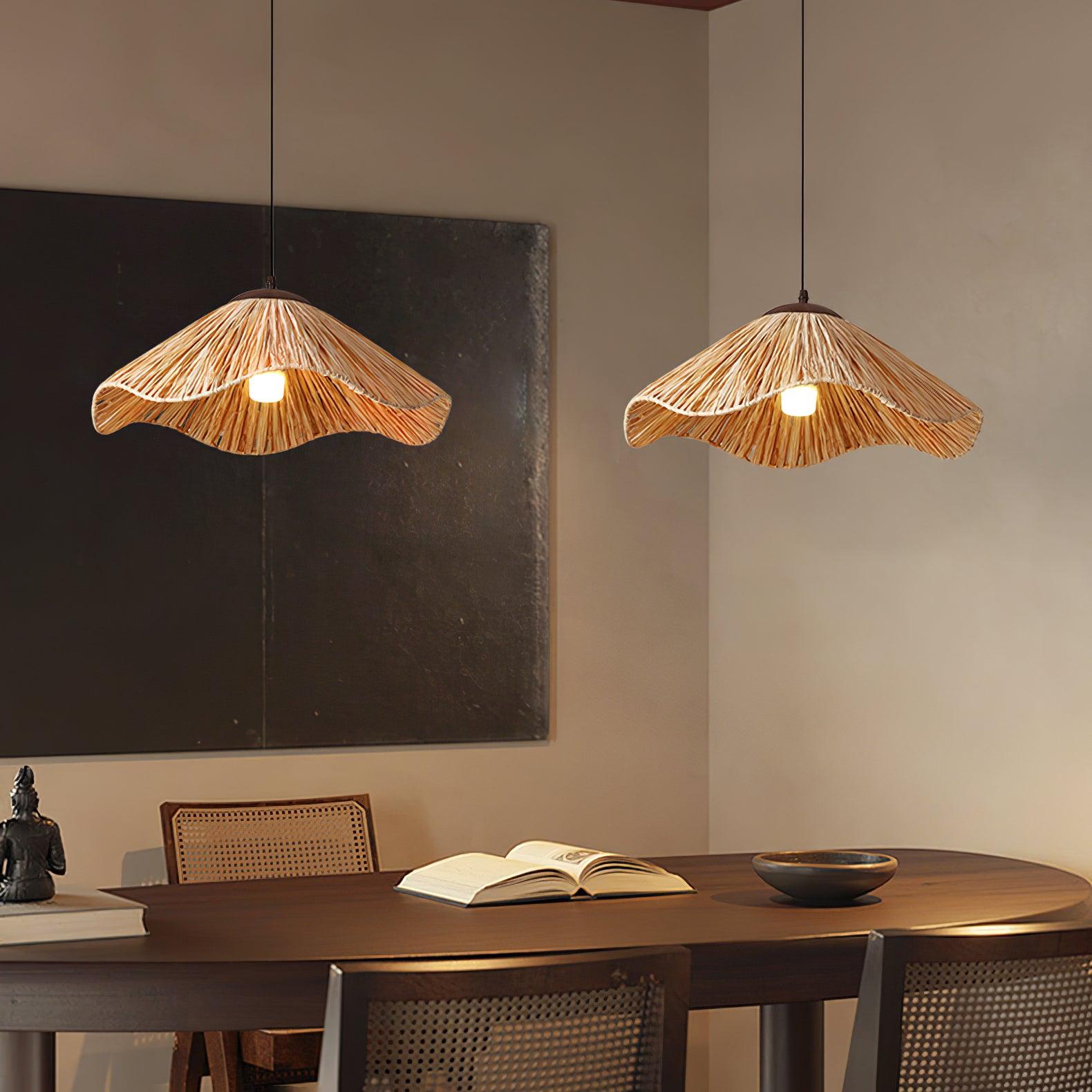 Side view of metal pendant light for scale and shape reference