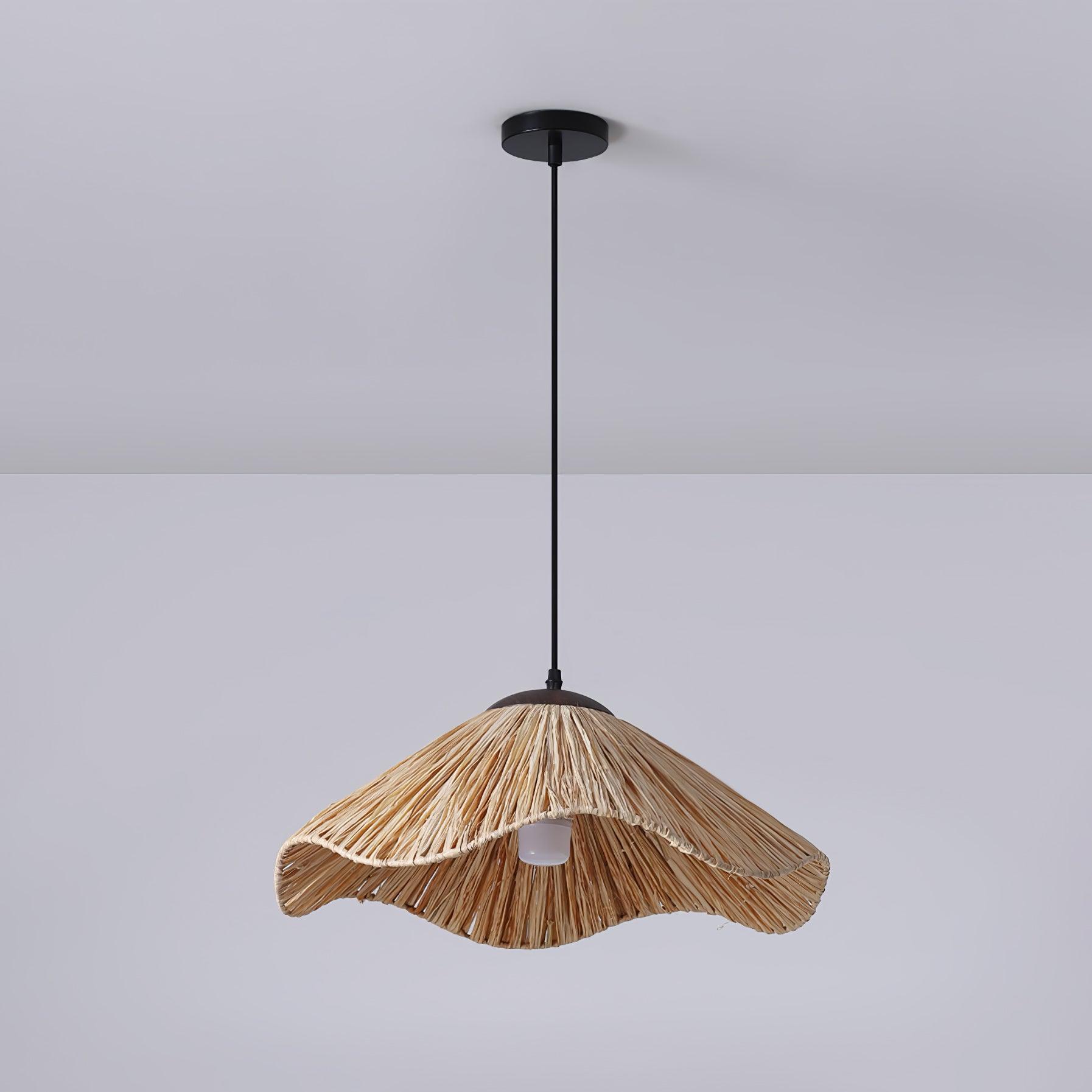 Side view of metal pendant light for scale and shape reference