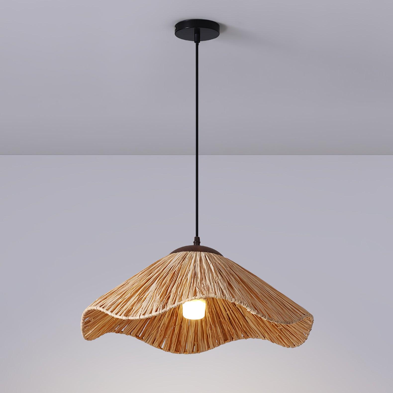 Close-up angle of Straw Weaving Hanging Light Pendant Lamp showing form and material detail
