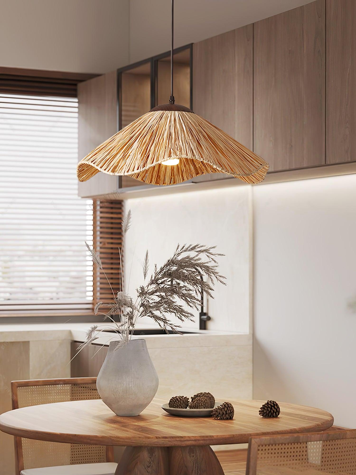 Side view of metal pendant light for scale and shape reference
