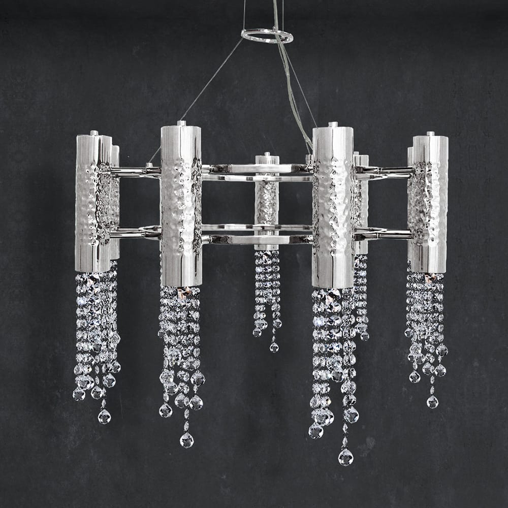 Hammered Silver Crystal Chandelier