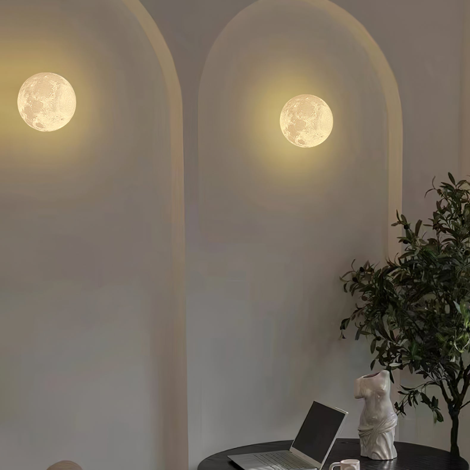 Moon 3D Wall Light - Dia 20cm x H 10cm 3D Printing PLA, Hardwired Wall Sconce, detail 16