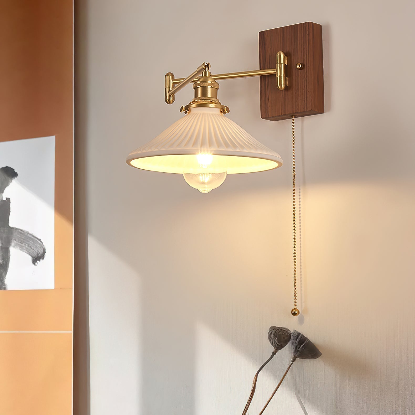 Heritage Walnut Wall Light, Hardwired Wall Sconce, detail 9