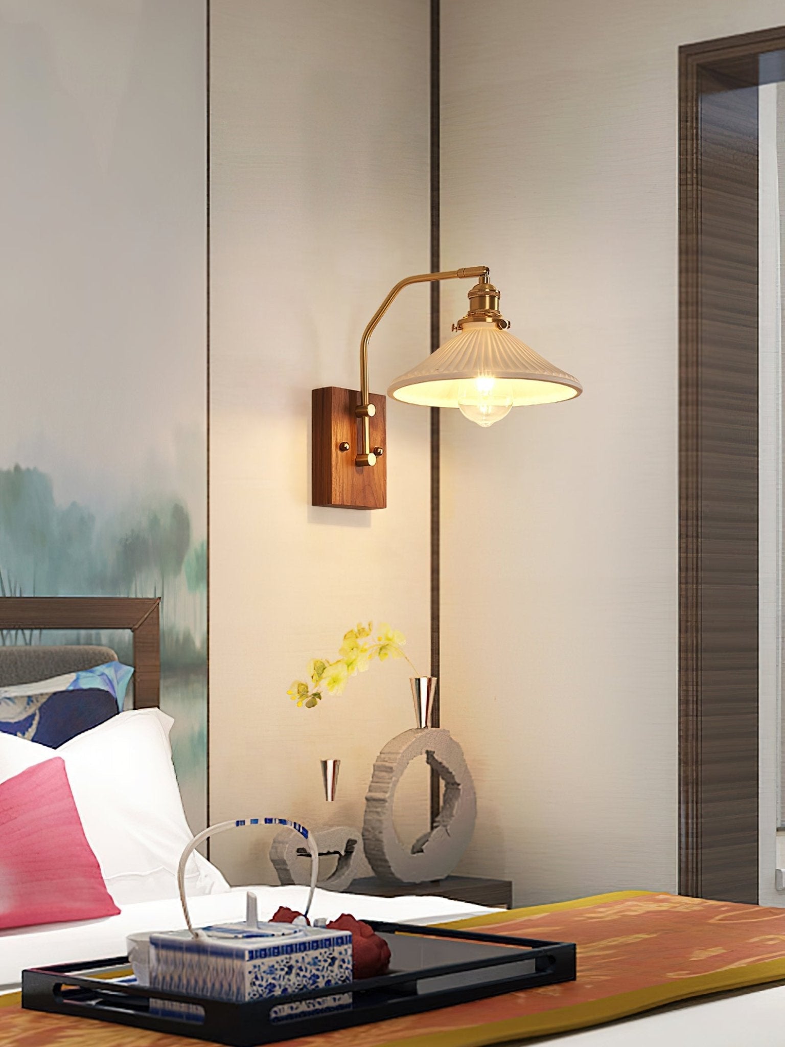 Heritage Walnut Wall Light, Hardwired Wall Sconce, detail 6