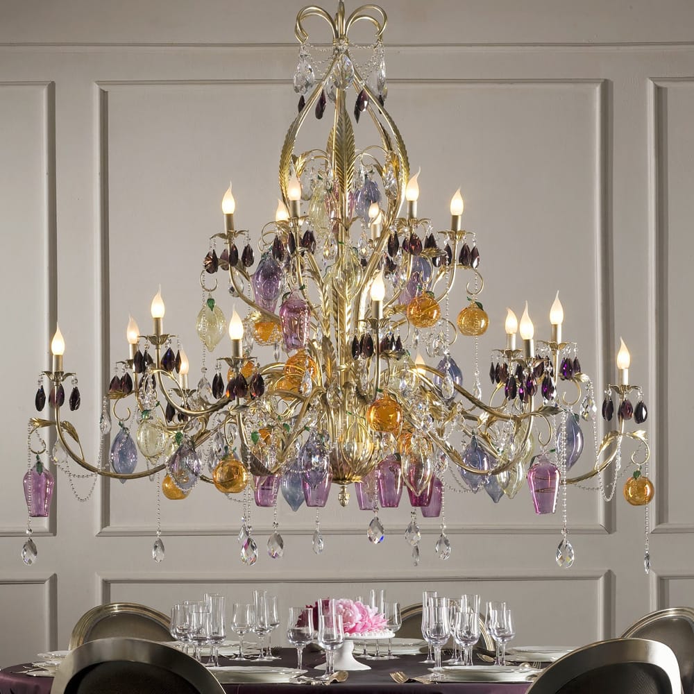 Italian Murano Glass Fruit and Bohemian Chandelier