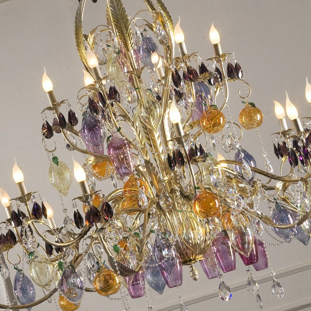 Italian Murano Glass Fruit and Bohemian Chandelier