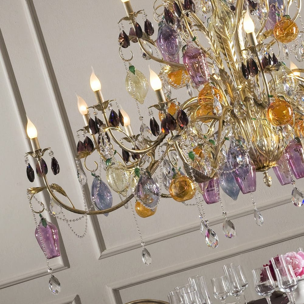Italian Murano Glass Fruit and Bohemian Chandelier