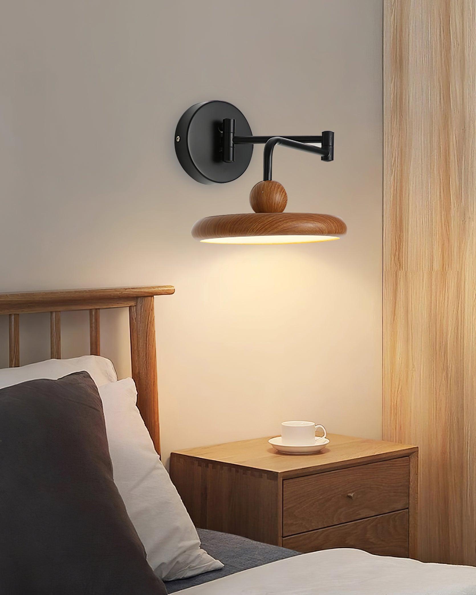 Side view of wood lighting fixture for scale and shape reference