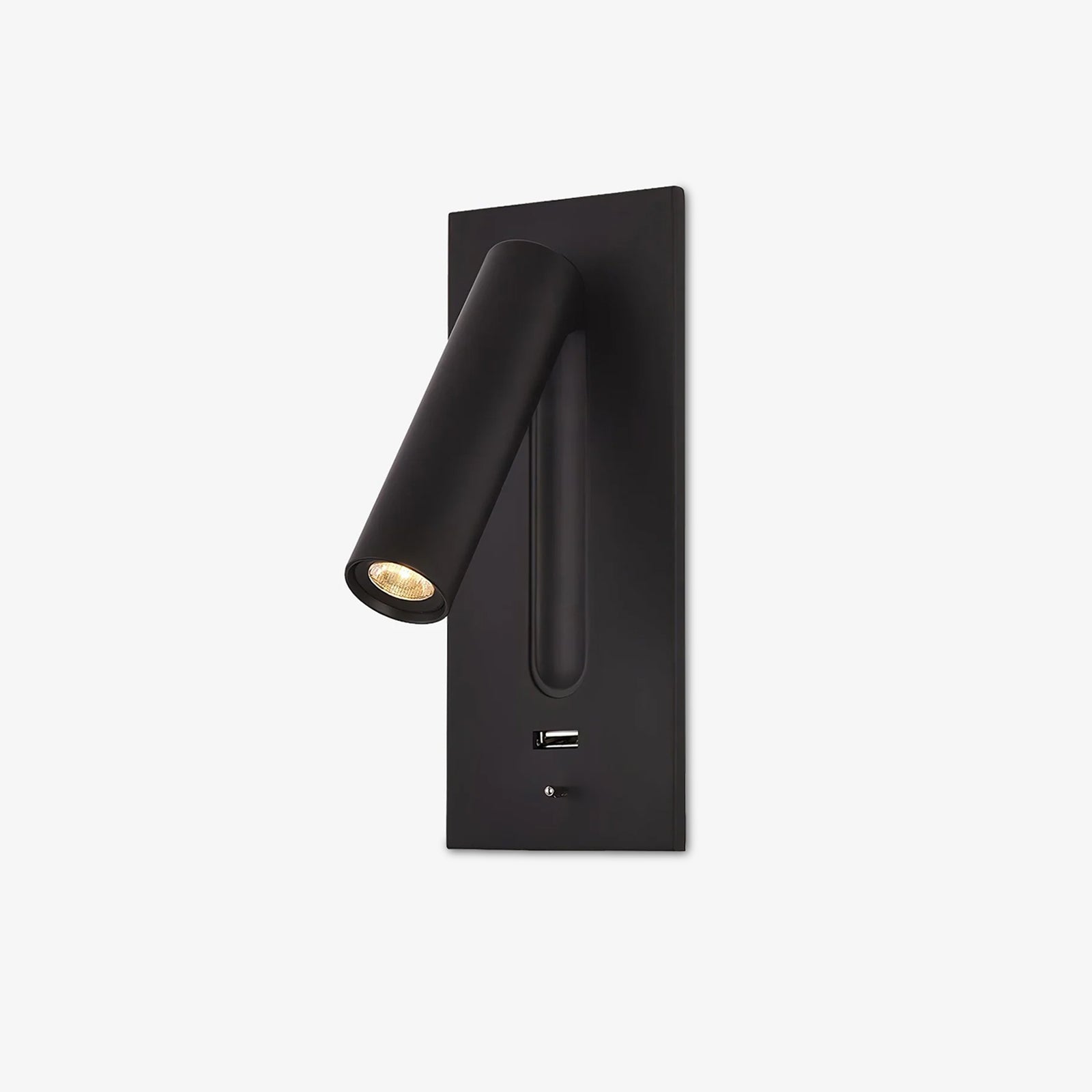 Black Bedside USB Wall Light - ∅ 3″ x H 7.2″ Aluminum alloy, Bedroom Wall Sconce