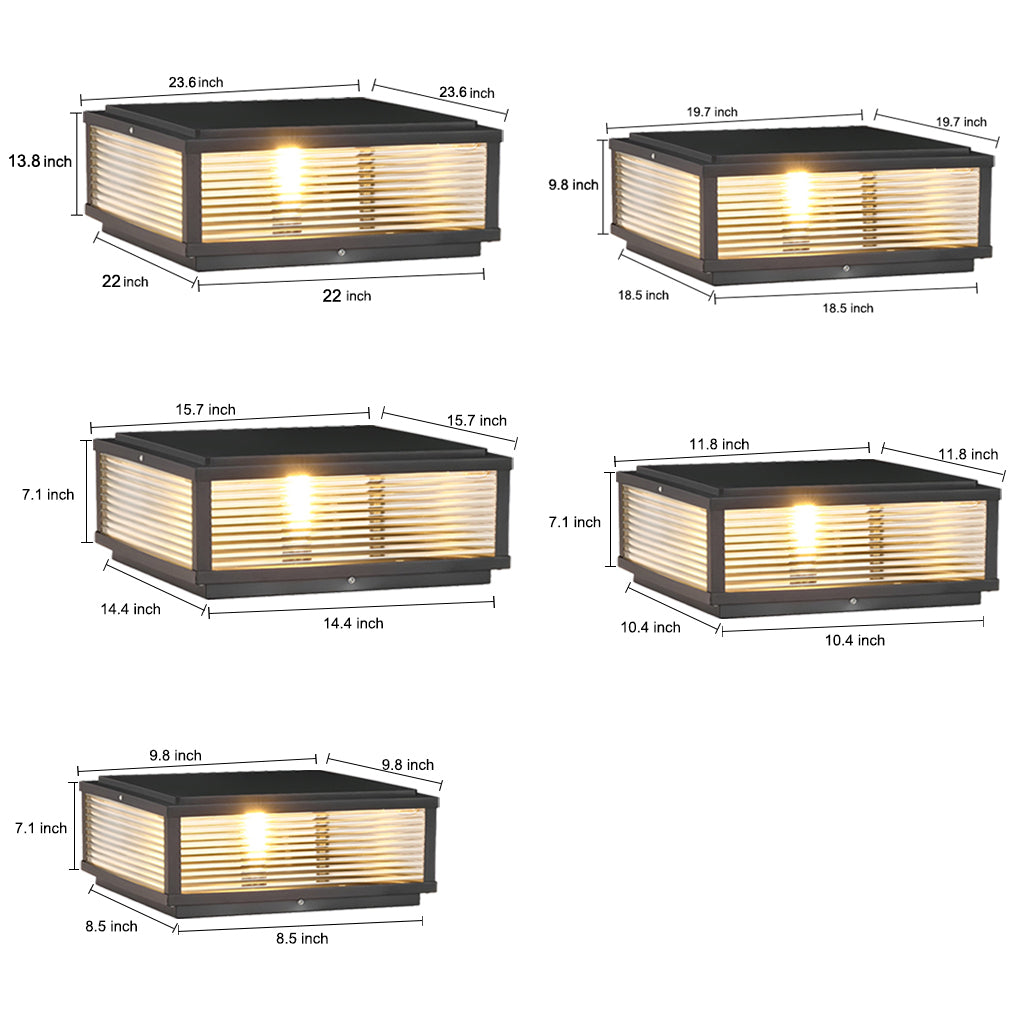 Square Ribbed Glass Exterior Pier Mount Post Light - 9.8" Die-casting, Outdoor Wall Light, detail 10