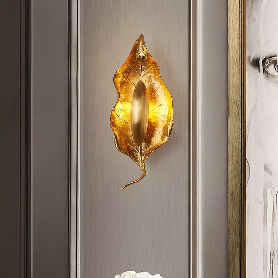 Leaf Brass Wall Light, Hardwired Wall Sconce, detail 2