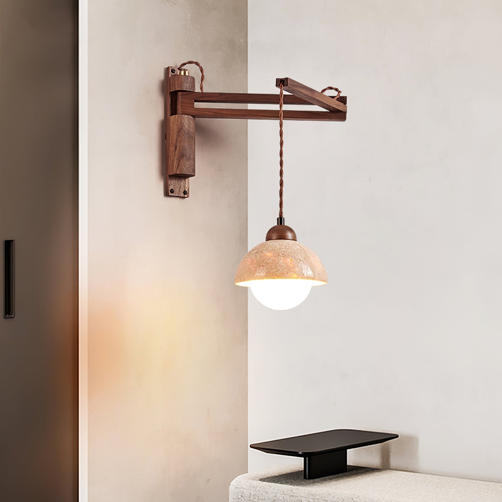 Adjustable Travertine Dome Wall Light, Hardwired Wall Sconce, detail 2
