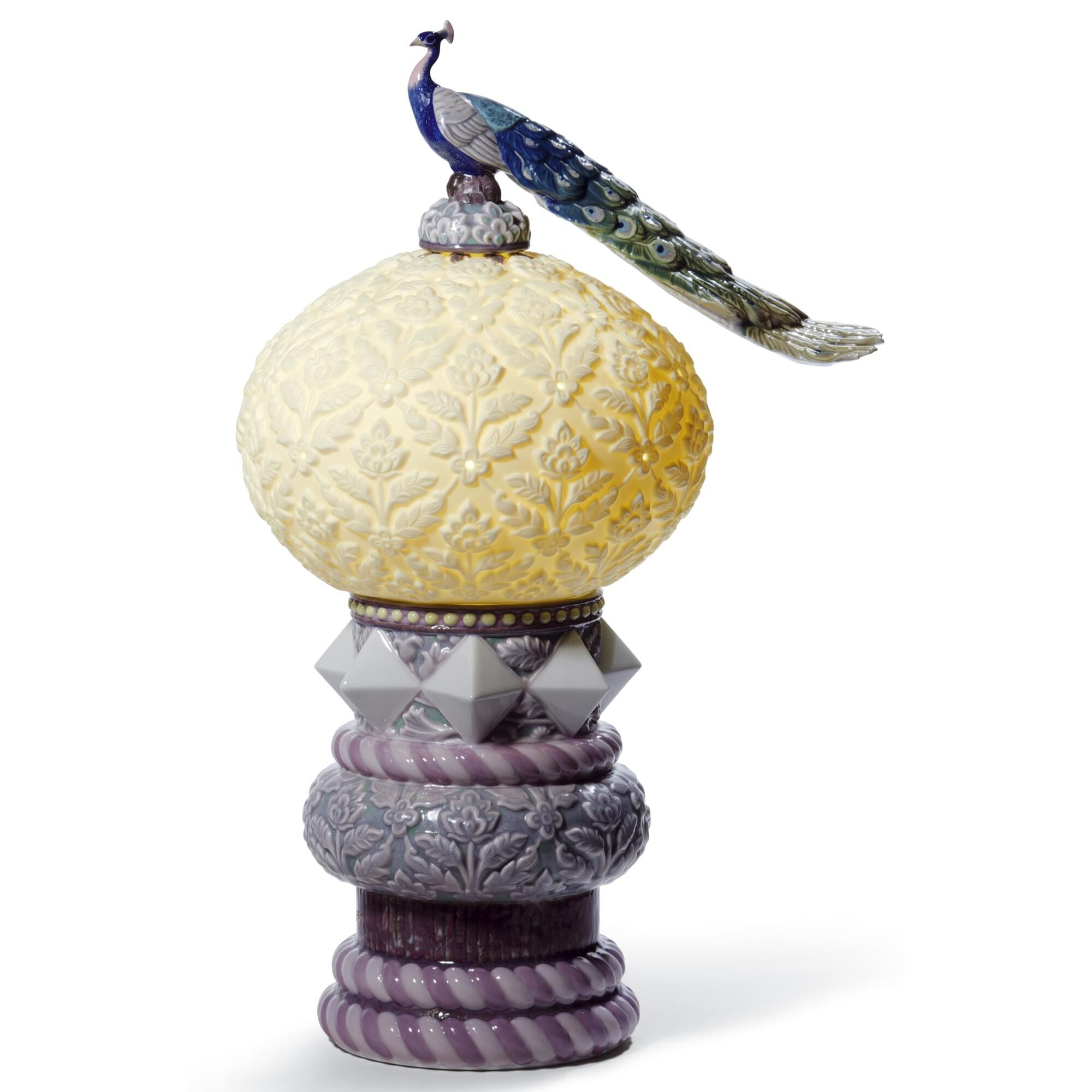 Curated Lladro Peacock 16 Inch Accent Lamp table lamp in metal, fabric | Tianguang Select