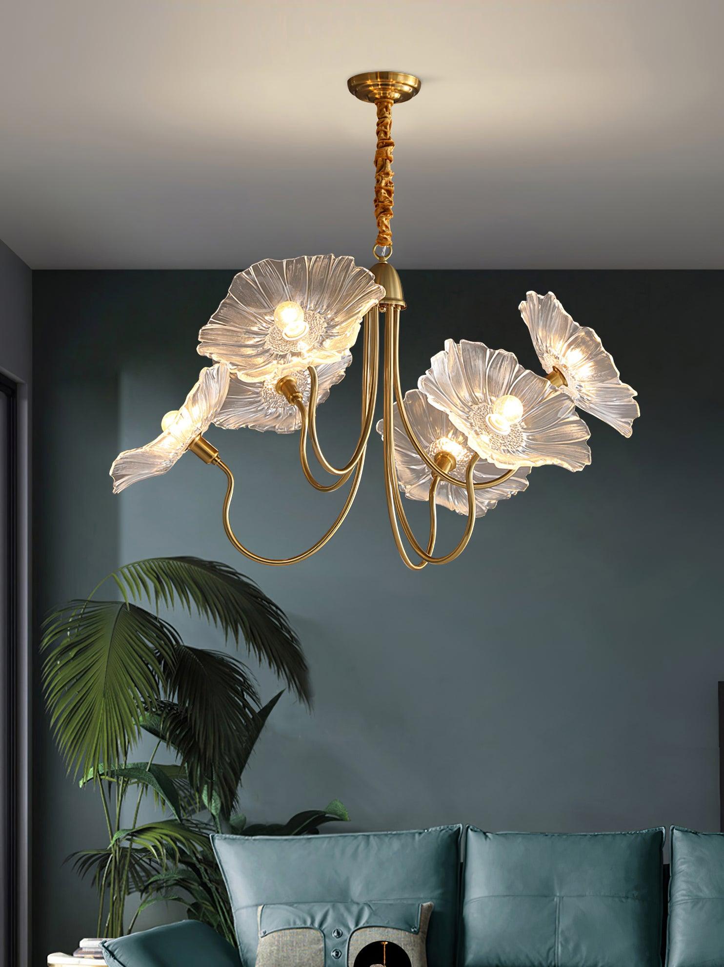 Lotus Leaf Glass Ceiling Fixture Chandelier