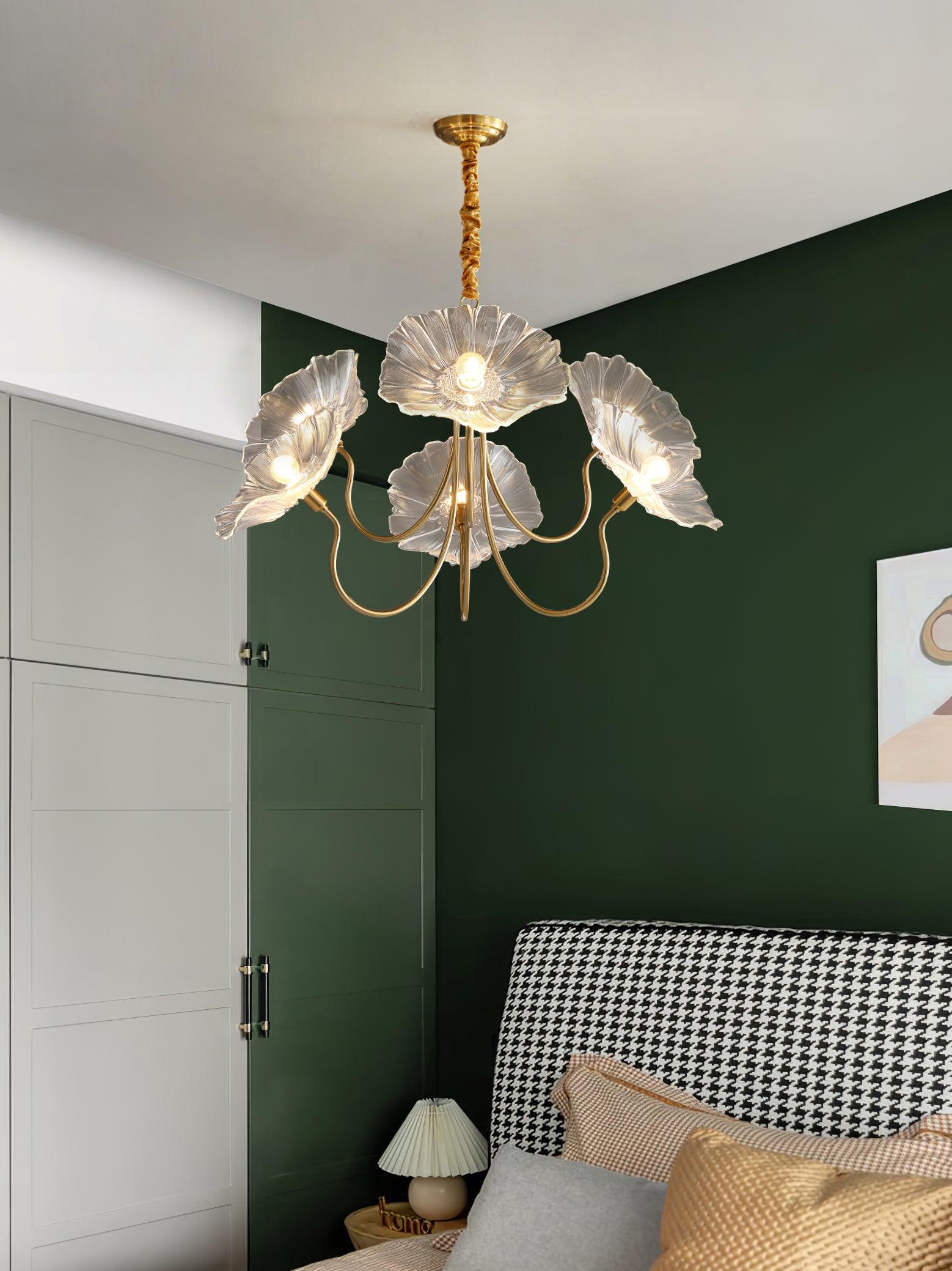Lotus Leaf Glass Ceiling Fixture Chandelier