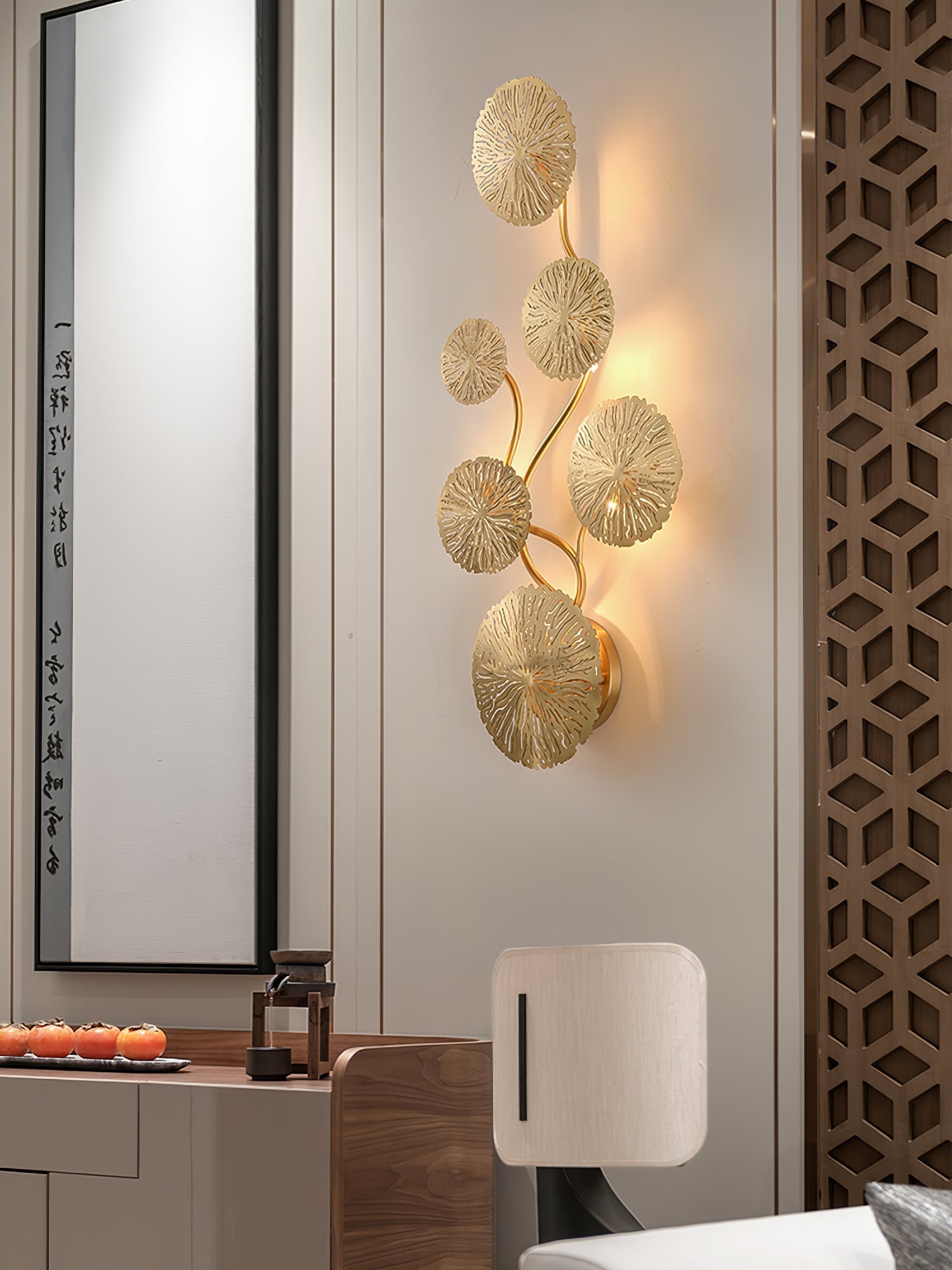 Lotus Leaf Wall Light - Model E: W 31cm x H 57cm Stainless steel, Hardwired Wall Sconce, detail 7