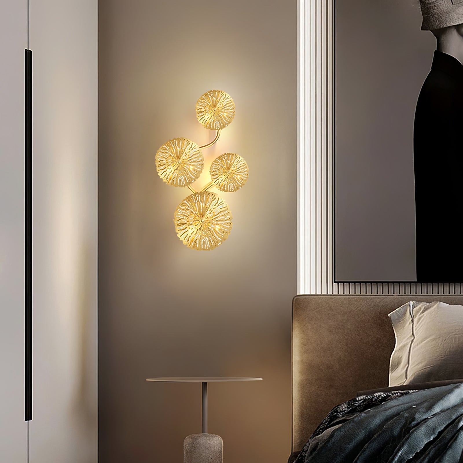 Lotus Leaf Wall Light - Model E: W 31cm x H 57cm Stainless steel, Hardwired Wall Sconce, detail 6
