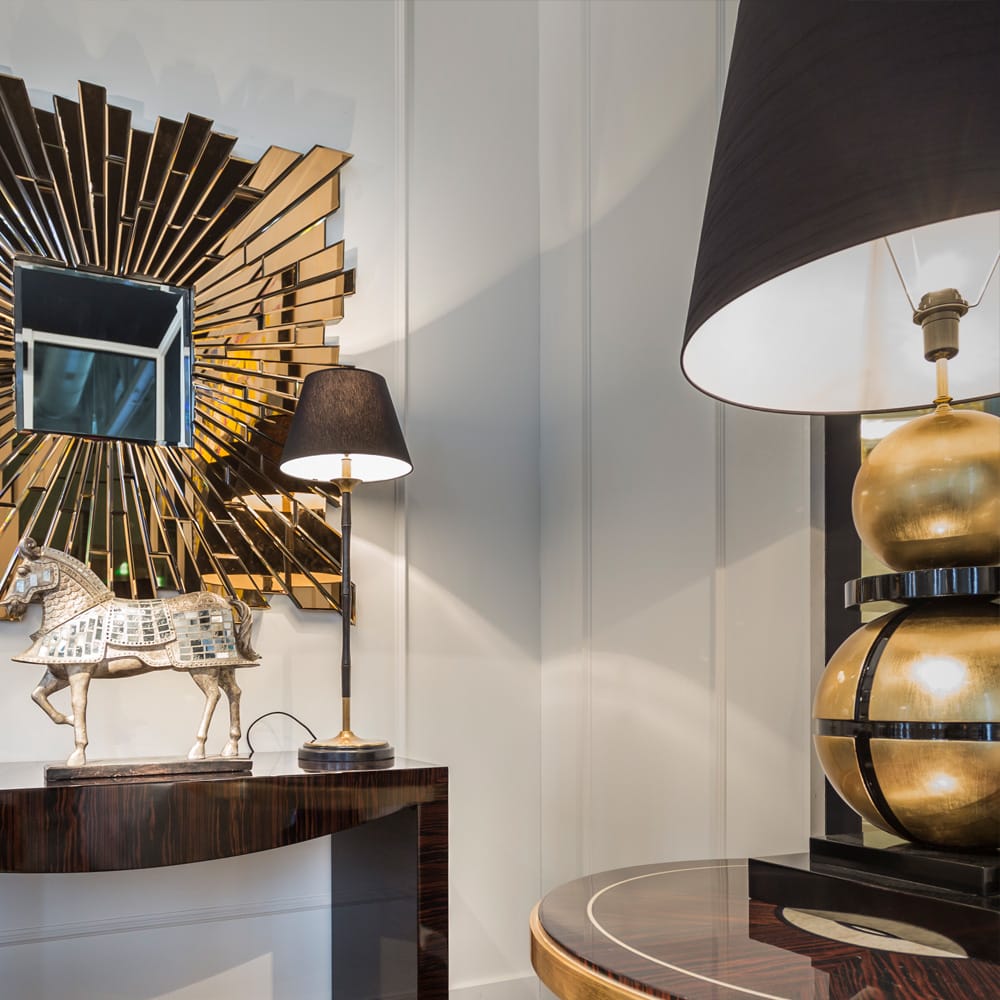 Luxurious Large Black Lacquered and Gold Leaf Orbs Lamp