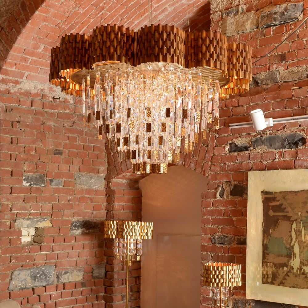 Braided Gold Leaf Italian Chandelier with Crystal