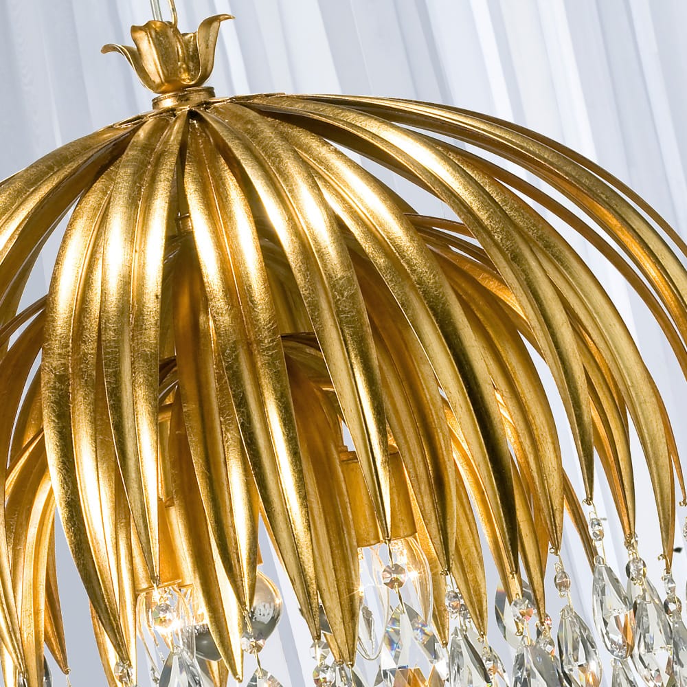 Luxury Gold Leaf Chandelier with Crystal Pendants